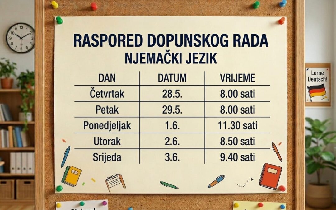 Raspored dopunskog rada iz njemačkog jezika za završne razrede